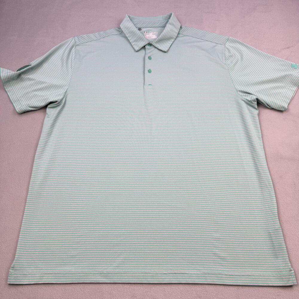 Under Armour Polo Shirt Mens 2XL Green Stripe Donald Ross Golf HeatGear